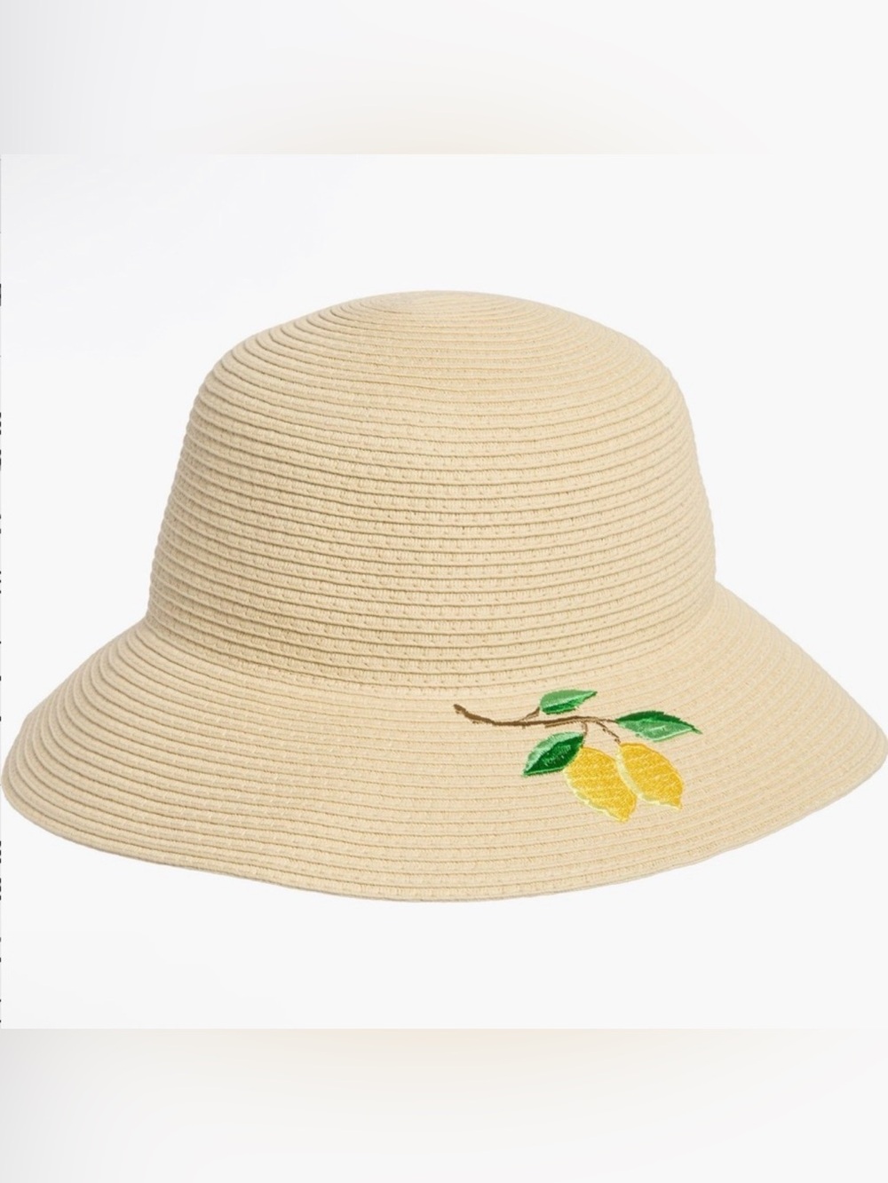 Steve Madden Straw bucket Hat with Lemon Embroidery